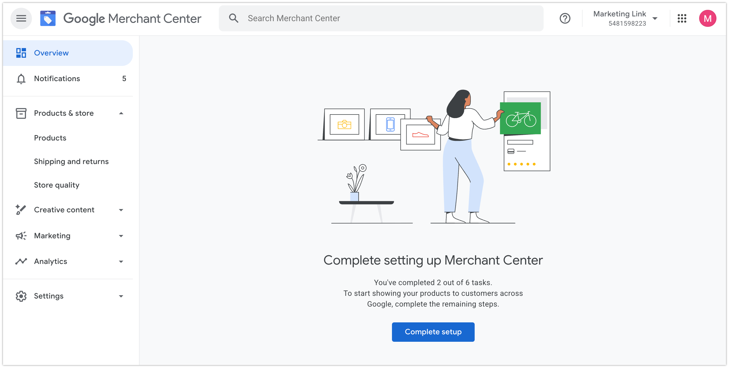 Регистрация и подтверждение сайта в Merchant Center