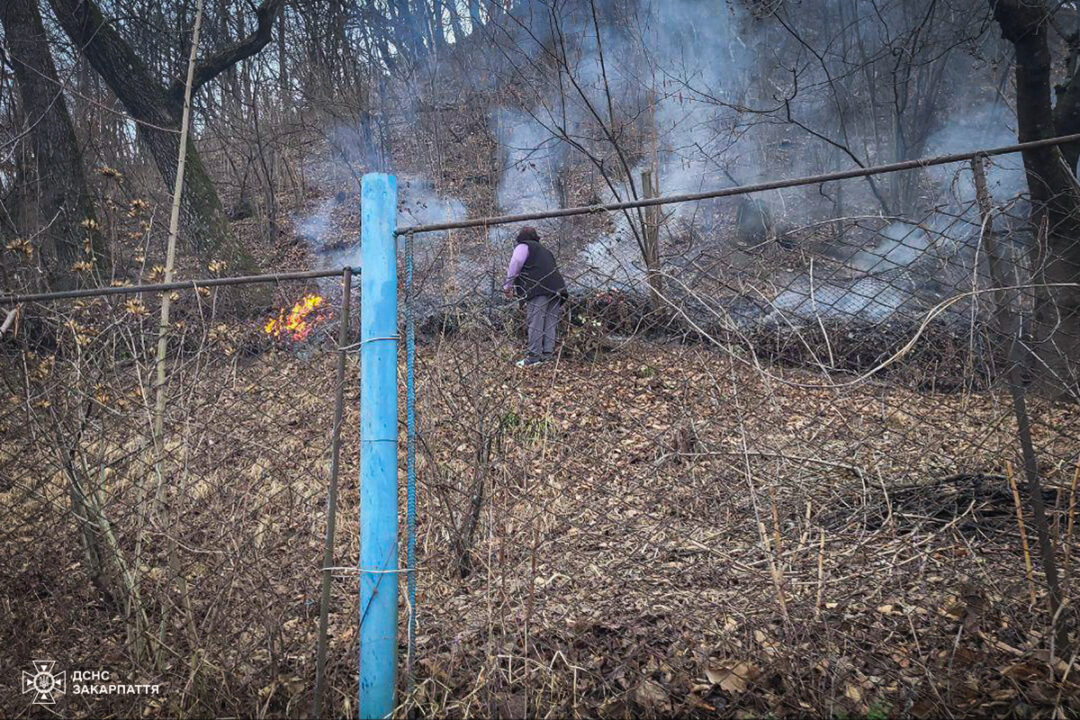 Жінка палить суху траву