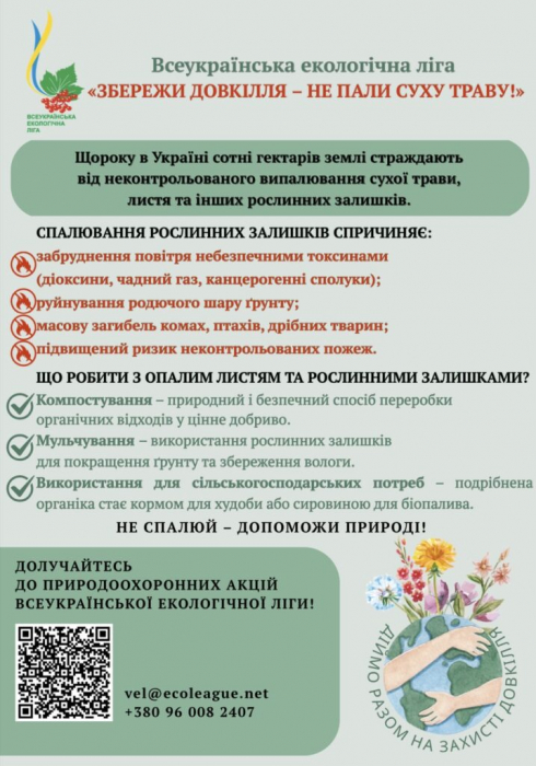 Стартує Всеукраїнська природоохоронна акція «Збережи довкілля – не пали суху траву»1