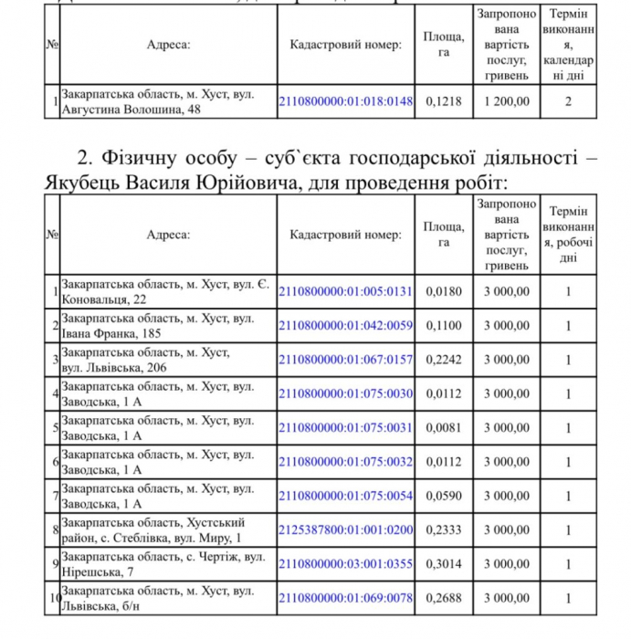Інформація про результати конкурсу  по відбору суб’єкта оціночної діяльності для проведення експертної грошової оцінки  земельних ділянок територіальної громади міста Хуст2