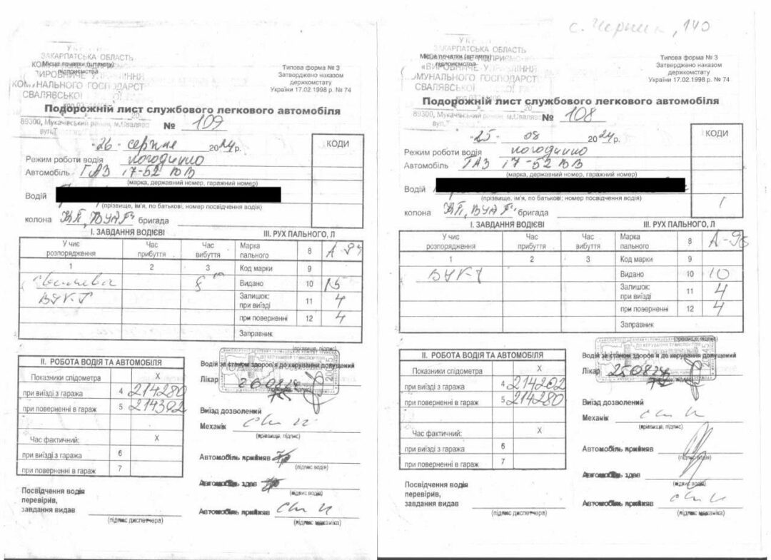 Подорожній лист ВУКГ Свалява