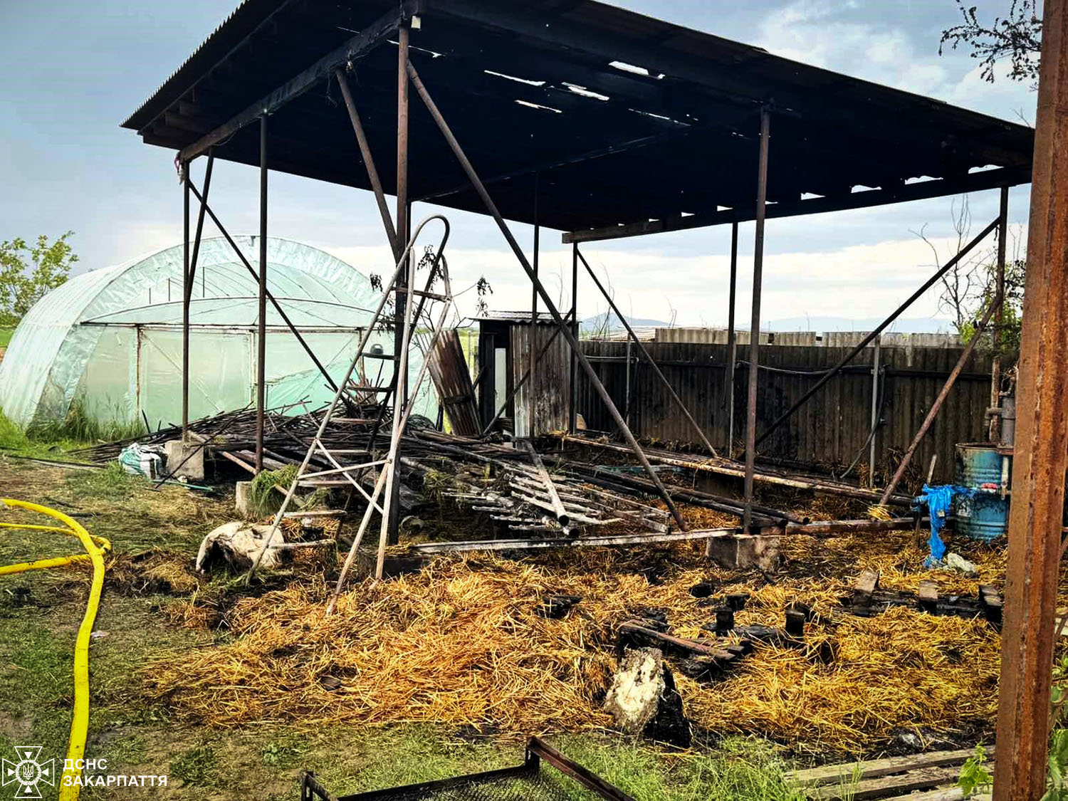На Берегівщині горіла надвірна споруда де рятувальники гасили тліюче сіно0