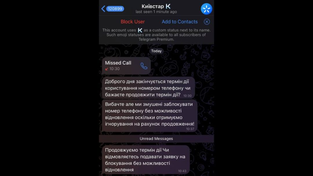 Скриншот повідомлення, яке надсилали шахраї