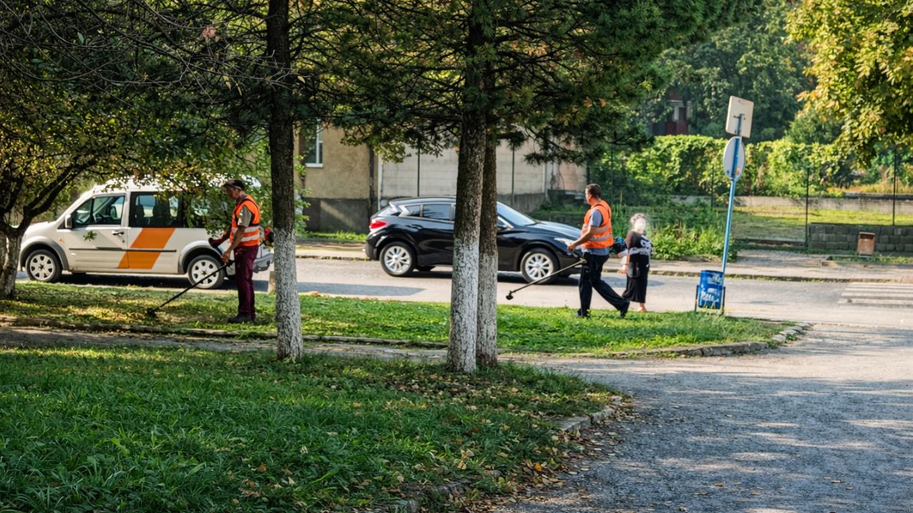 Комунальники косять траву у Сваляві