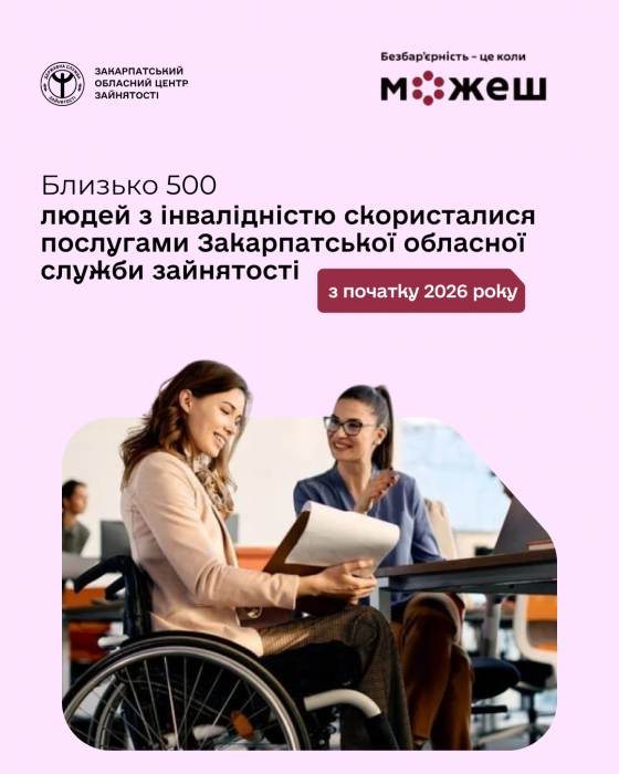 Близько 500 осіб з інвалідністю скористалися послугами Закарпатської обласної служби зайнятості з початку 2026 року0